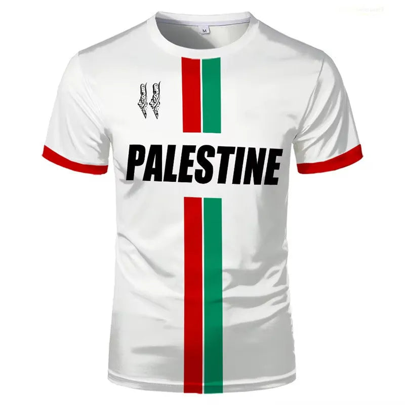 Black 3D printed football graphic on a white short sleeve t-shirt showing textured design.