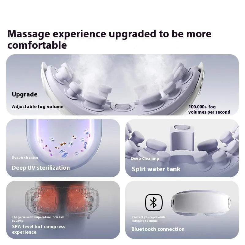 Purplish Gray Bluetooth steam smart eye moisturising instrument with hot compress function on a table.