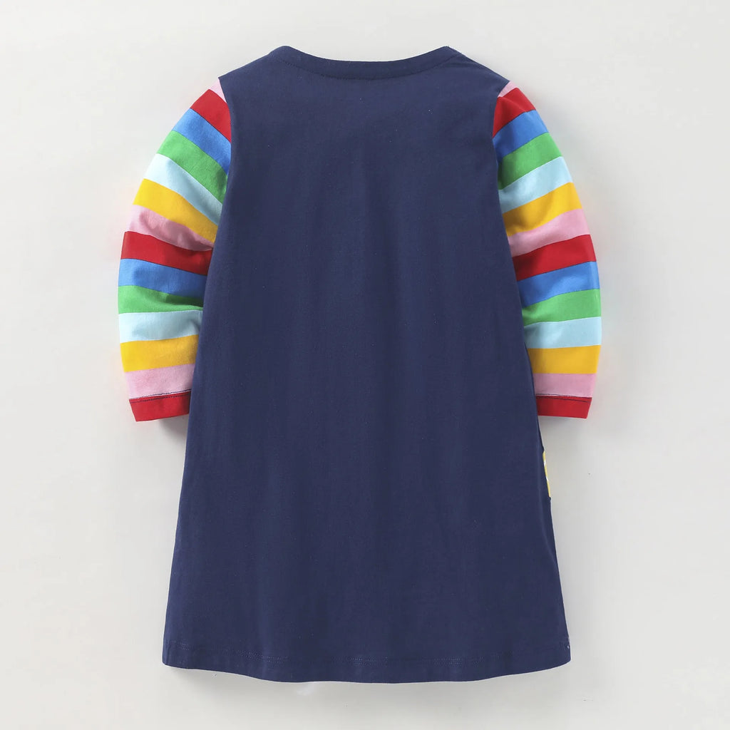 Children's autumn dress, long sleeve, cotton knitted, cartoon pattern, A-line skirt, sizes 90cm to 140cm