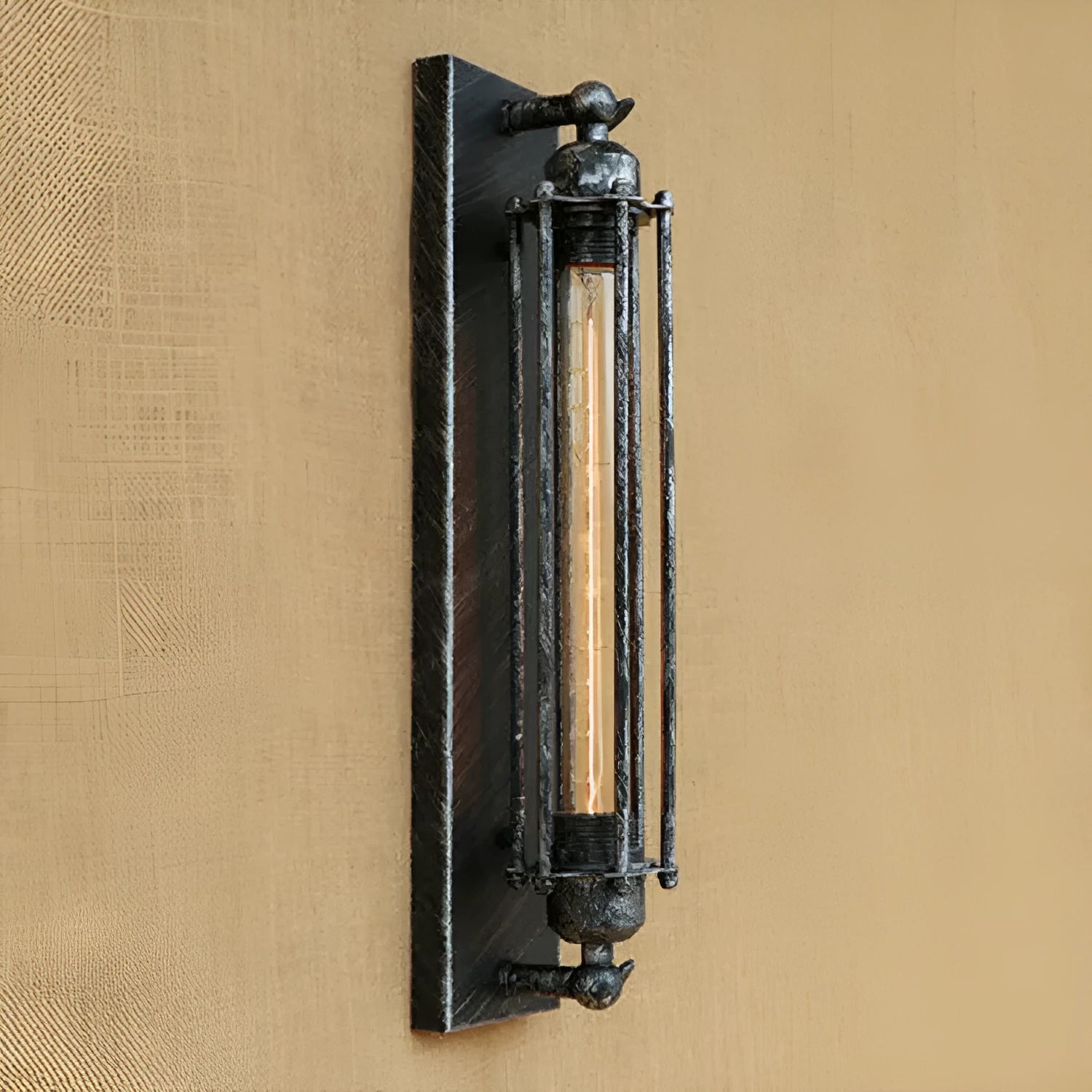 Industrial retro flute wall lamp in iron, shown in black finish.