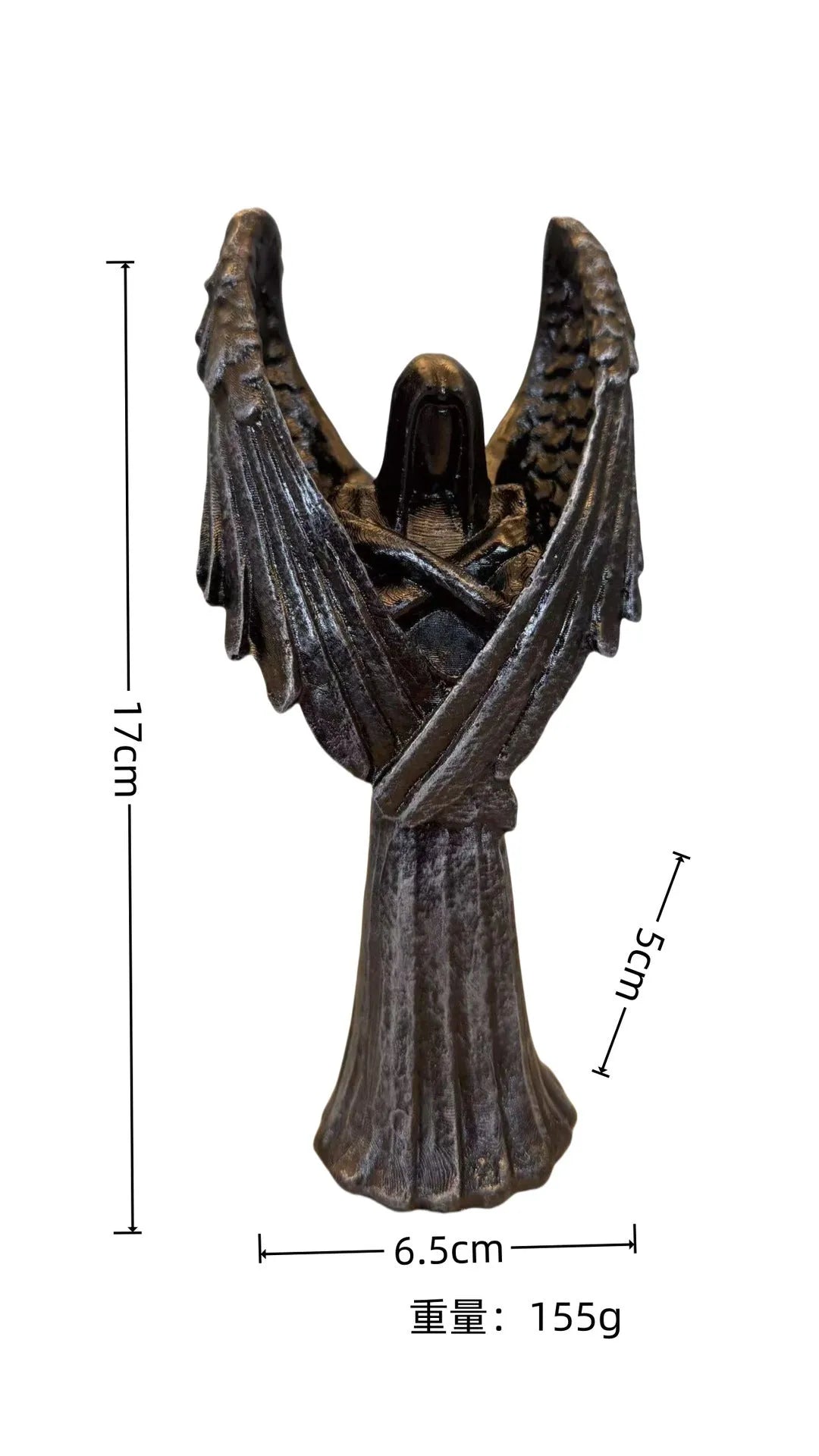 Dark Angel resin craft statue ornament measuring 6.5 by 5 by 17 centimetres.