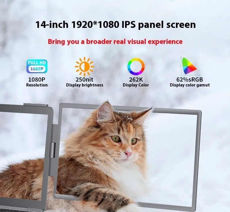 14-inch black portable monitor with IPS display and USB HDMI cables for laptop dual-screen setup