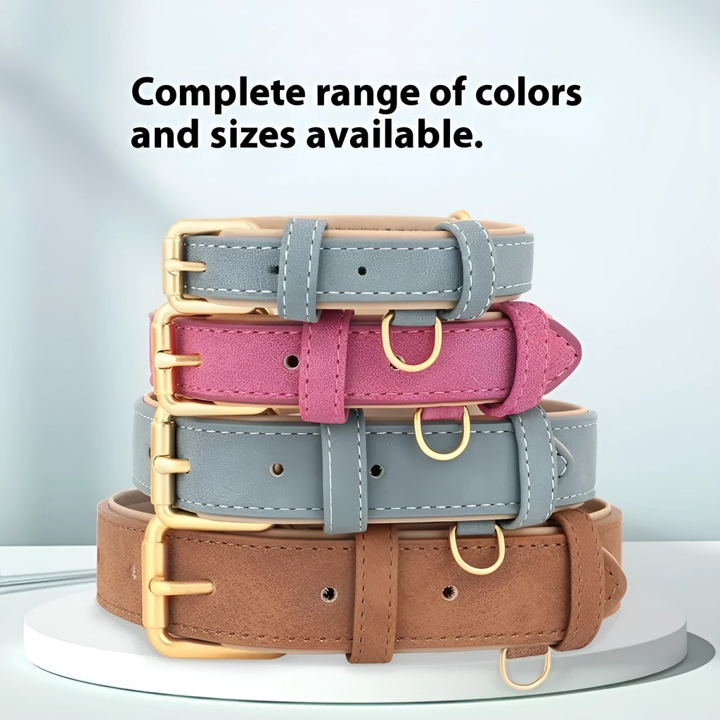 Creative double-layer leather and mohair dog collar with matching leash in blue, brown, or rose red.