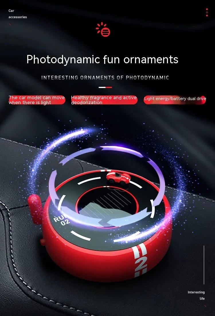 Round solar-powered car air freshener decoration in black, red or white with USB connection