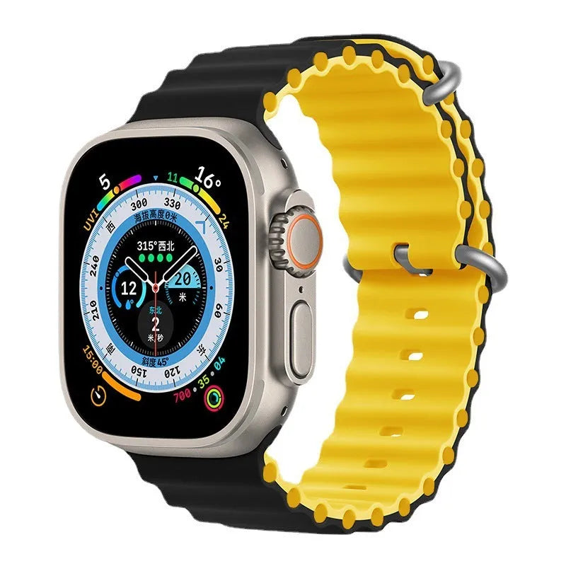 Two-colour silicone watch strap for Apple Watch in marine style, 38/40/41mm and 42/44/45/49mm sizes