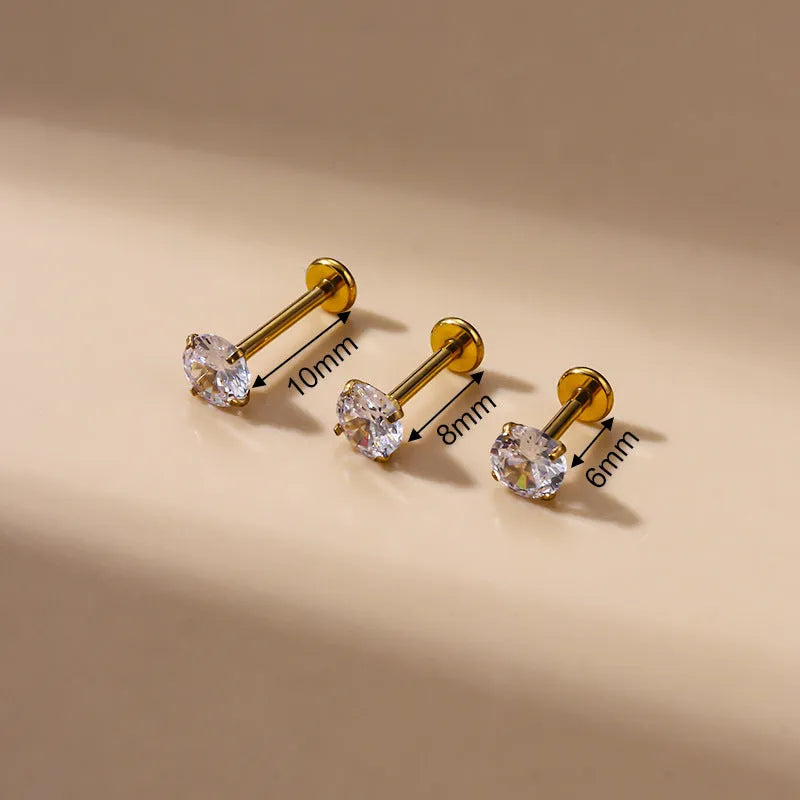 Stainless steel inner rod ear bone stud with geometric shape and electroplated finish on silver background