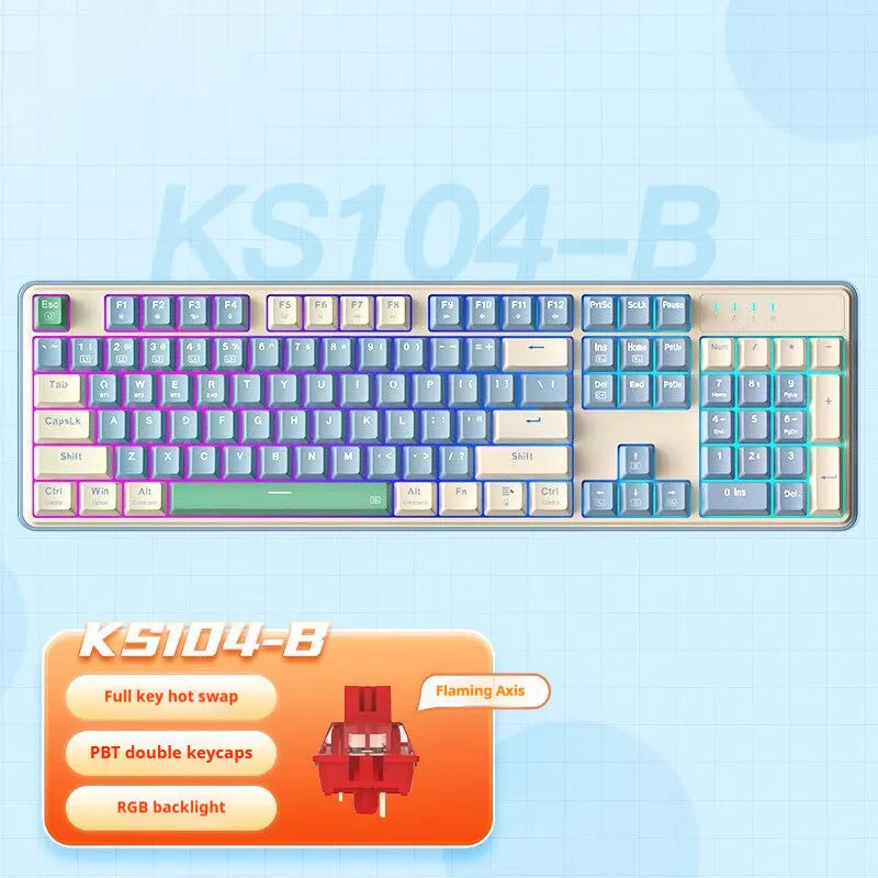 104-key mechanical keyboard in multiple colour options with RGB lighting and wired connection