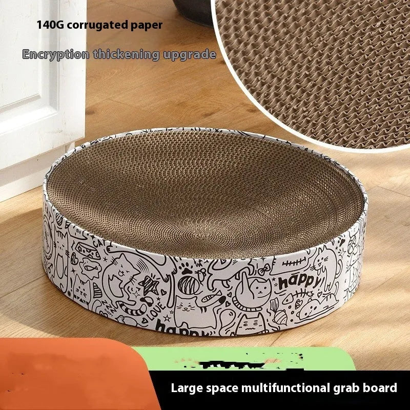 Extra large round white corrugated paper cat scratching board nest with 42x42x10cm dimensions