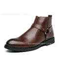 Men's pointed toe high-top boots with side zipper, wedge heel, in black colour