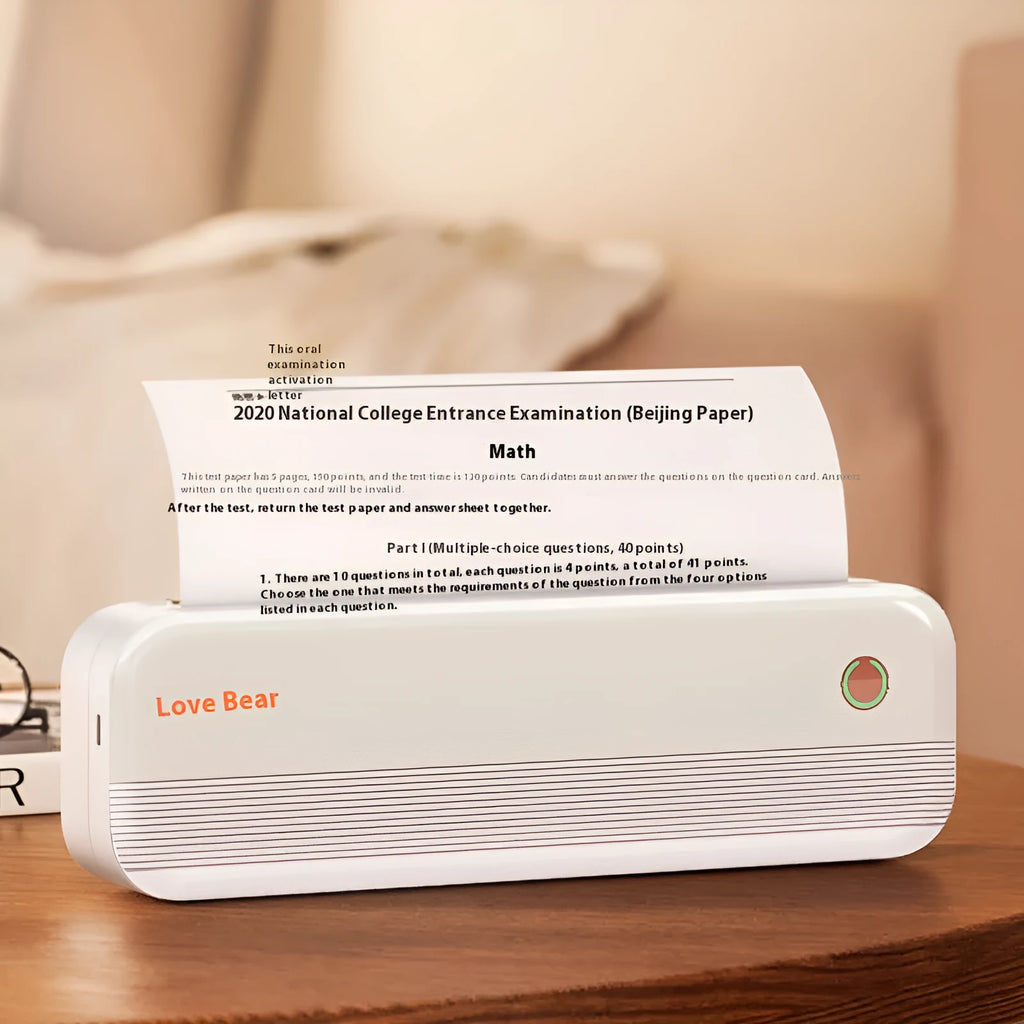 Ailixiong P40 small portable thermal printer in Tiffany Blue and White colours on a desk.