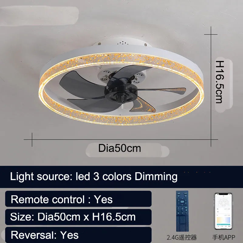 Nordic style ceiling fan lamp with remote control in 50cm size for bedroom or dining room use