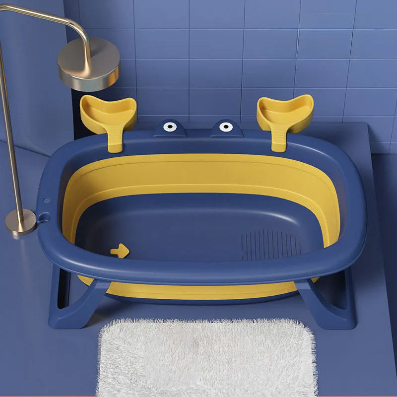 Blue foldable portable pet tub for small dogs and cats, shown with dimensions.