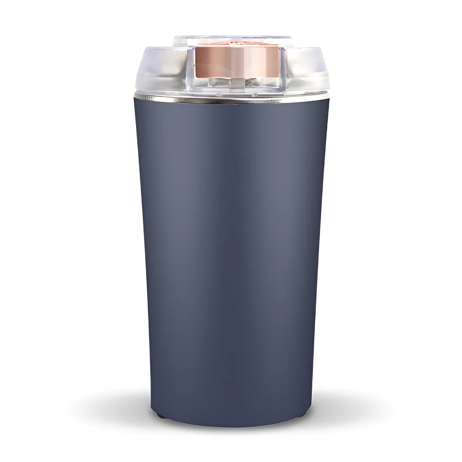 Blue mini flour mill and grinder machine for spices and grains with adjustable settings.