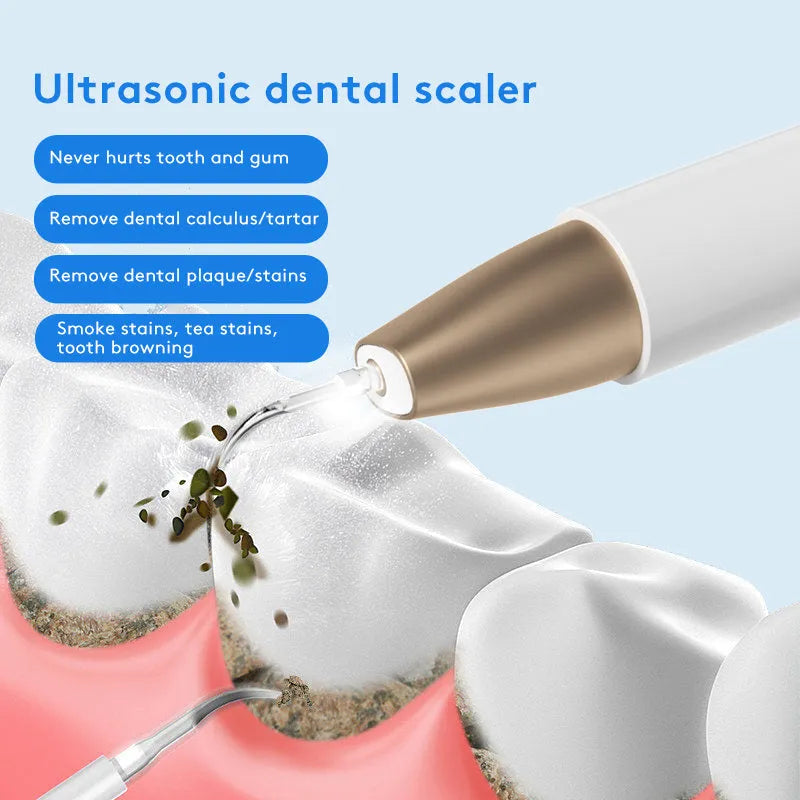 Gold ultrasonic tooth cleaner device for tartar removal and stain reduction at home