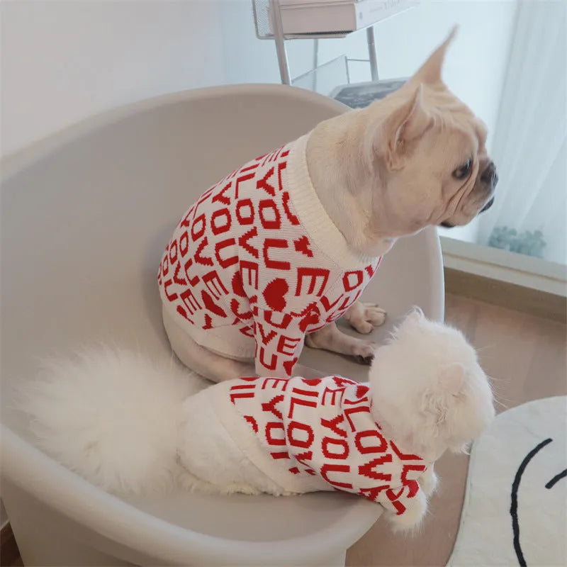 Red rabbit velvet padded dog sweater in sizes XS to XXL for small medium large dogs
