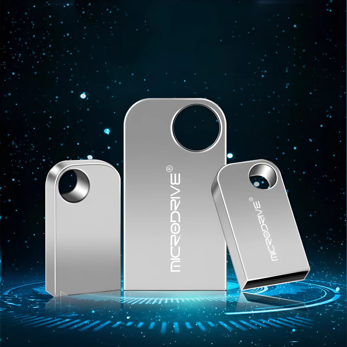 Silver grey 16GB mini USB flash drive with metal rotation cover on a dark background