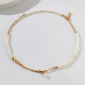 Stitching niche pearl necklace with copper pendant, O-ring chain, 71-80cm length, in silver or gold