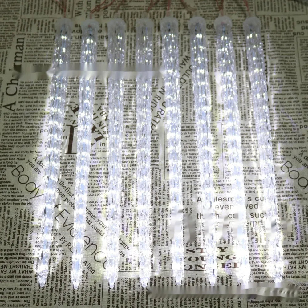 LED ice cone solar meteor shower lamp with flower-shaped 30cm lights for outdoor decoration