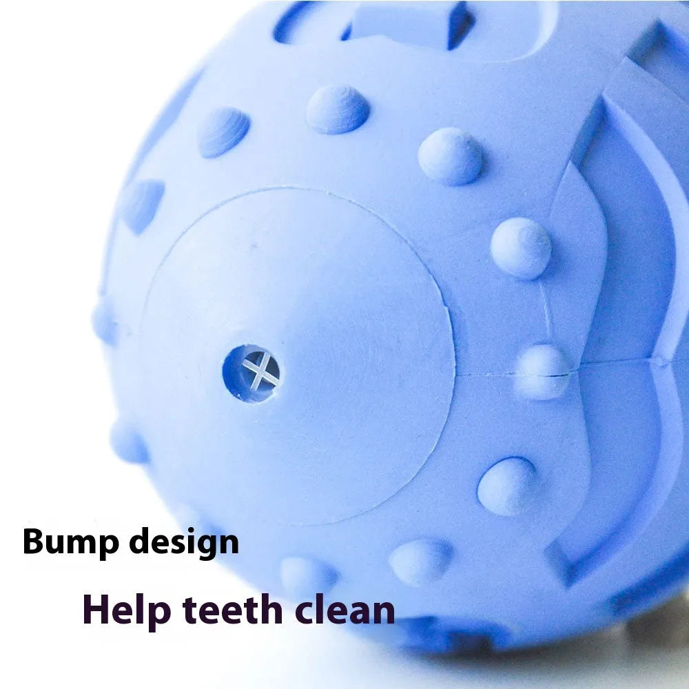 Thickened rubber rugby ball dog toy with squeaker in light green or sapphire blue colour