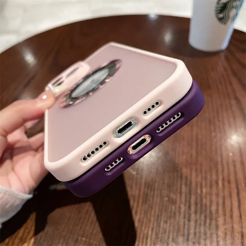 Magnetic suction phone case for iPhone 15 with frosted finish in blue colour showing shockproof PC construction