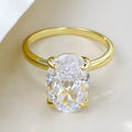 A women's oval sterling silver ring with a four-claw setting holding a single stone.