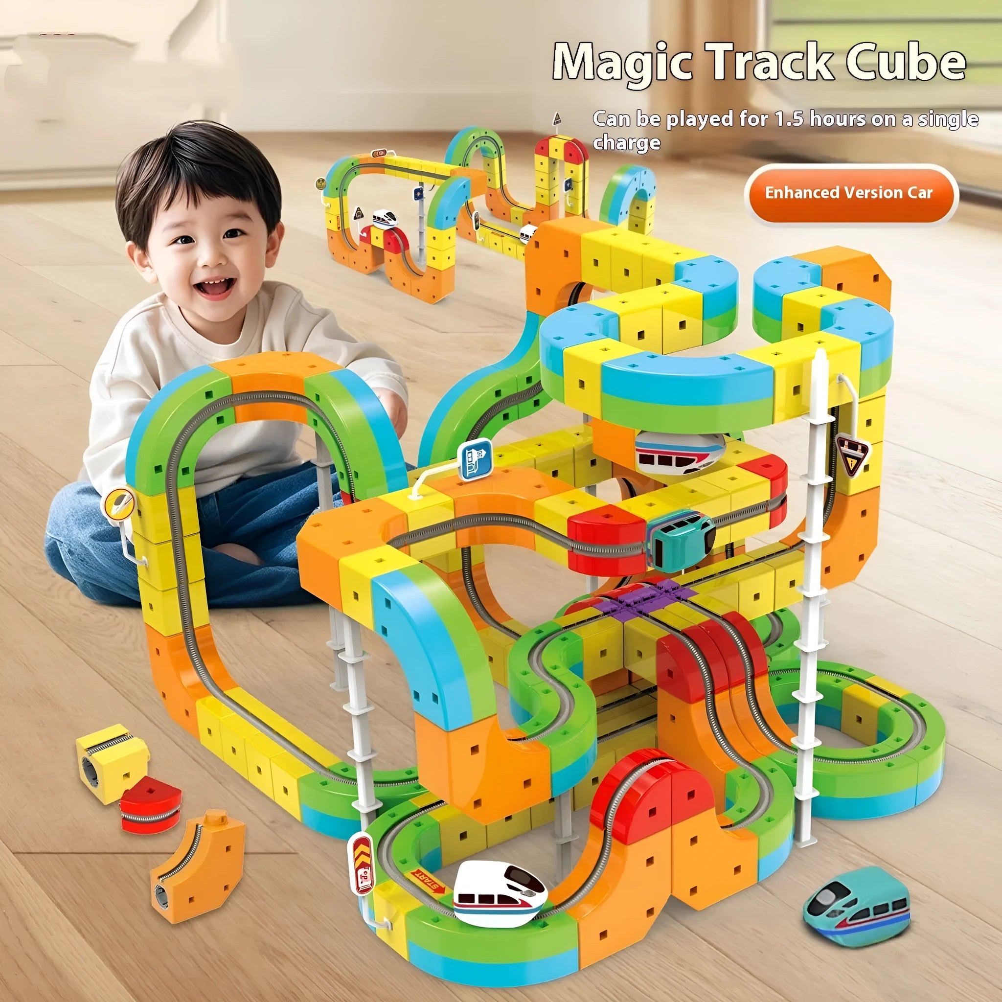 Children's Educational Track Cube Building Blocks 55 Piece Magic Track Set Basic Edition