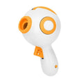 Green, orange, or pink dog treat launcher toy for interactive pet training and slow feeding
