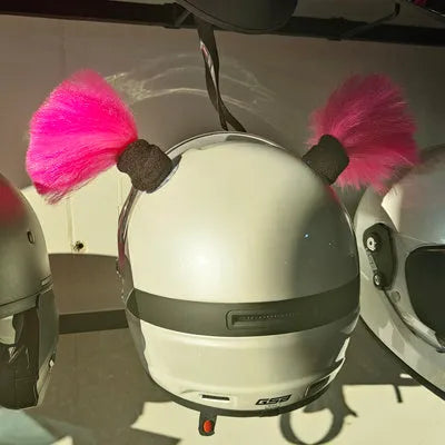 Pair of synthetic braid decorations and adhesive tube for customising motorcycle or ski helmets.