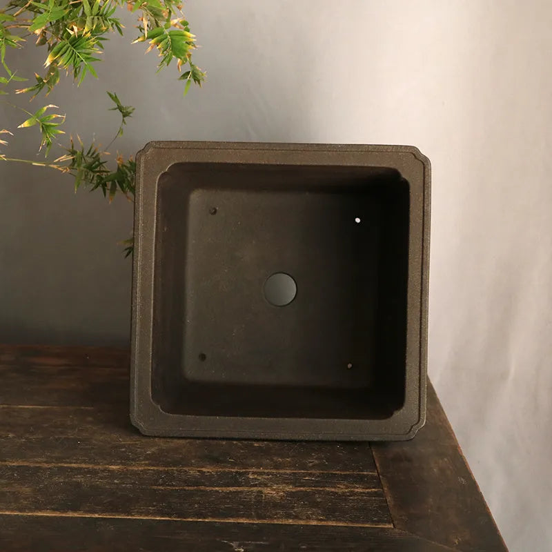 Purple sand square high basin handmade flower pot with black ancient copper clay finish for indoor or balcony use