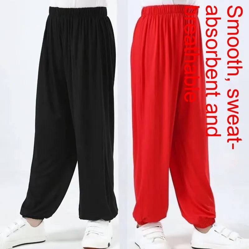 Children's black Lycra Sanda practice pants for martial arts training with high elasticity