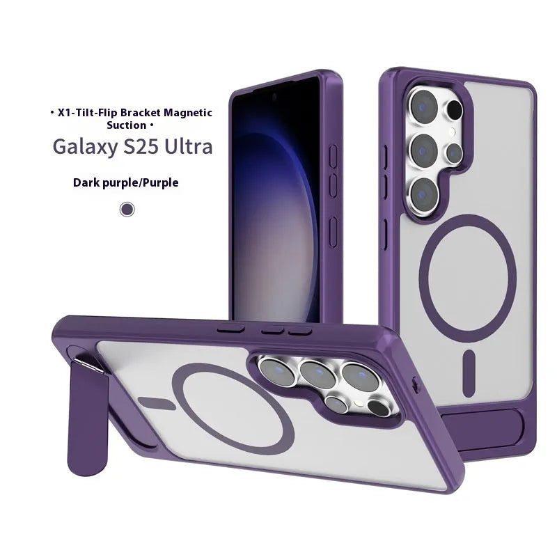 Magnetic suction phone case for Samsung S25 Ultra with Magsafe oblique turning bracket in black
