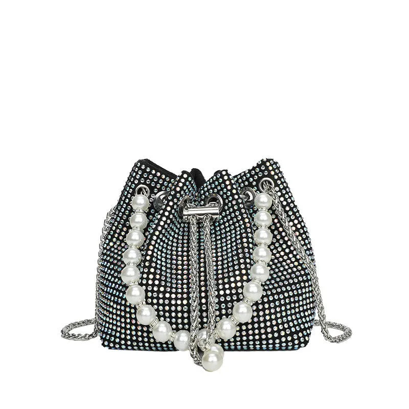 Women's diamond pattern PU leather crossbody bag with chain shoulder strap