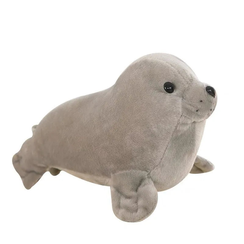 Polar ocean underwater world seal plush toy in gray, 25cm tall, on a white background