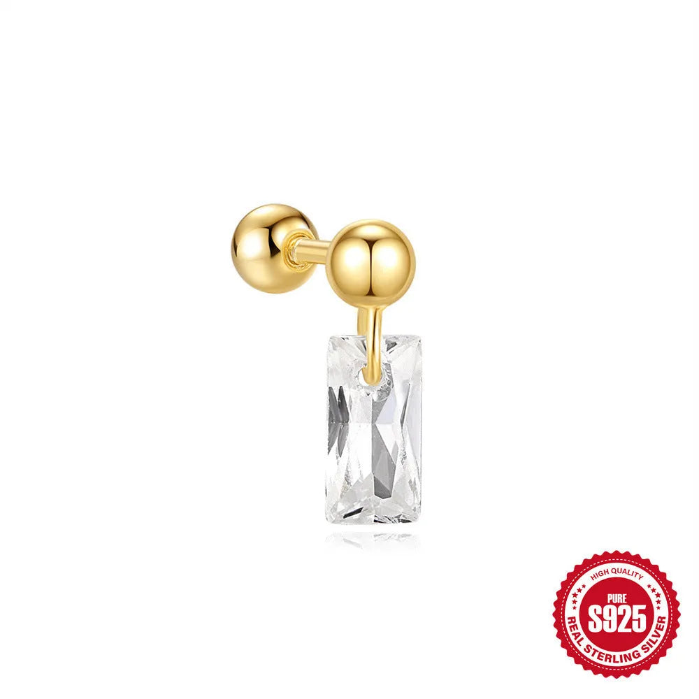 S925 sterling silver flower-shaped stud earrings with square gravel texture in gold electroplated colours