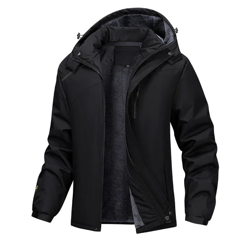 Men's plus size loose fit hooded coat in polyester available in black, dark grey, white and army green