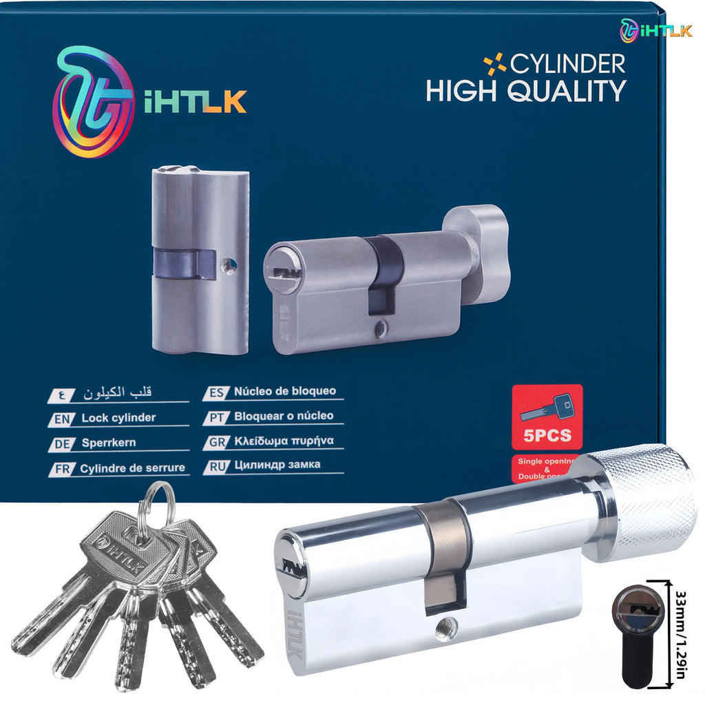 70mm European standard knob lock cylinder with five keys in multi-layer electroplated finish