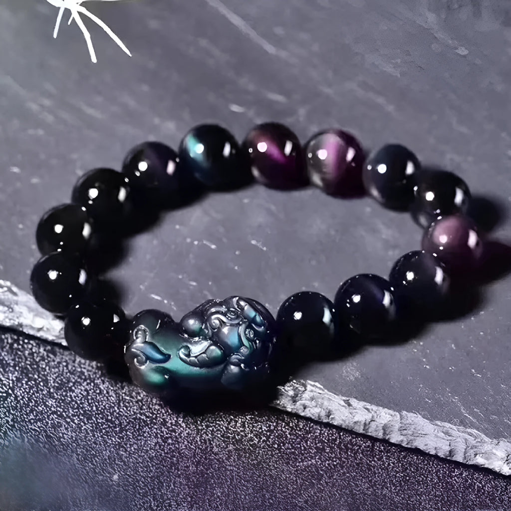 Natural ice colour eye obsidian crystal bracelet with adjustable string closure