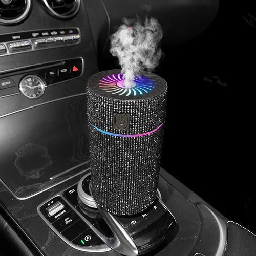 Car mounted air purification humidifier in choice of seven coloured diamond finishes with USB power cord
