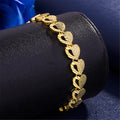 Gold-plated copper heart-shaped bracelet for women, 18.5cm length, electroplated non-inlaid design