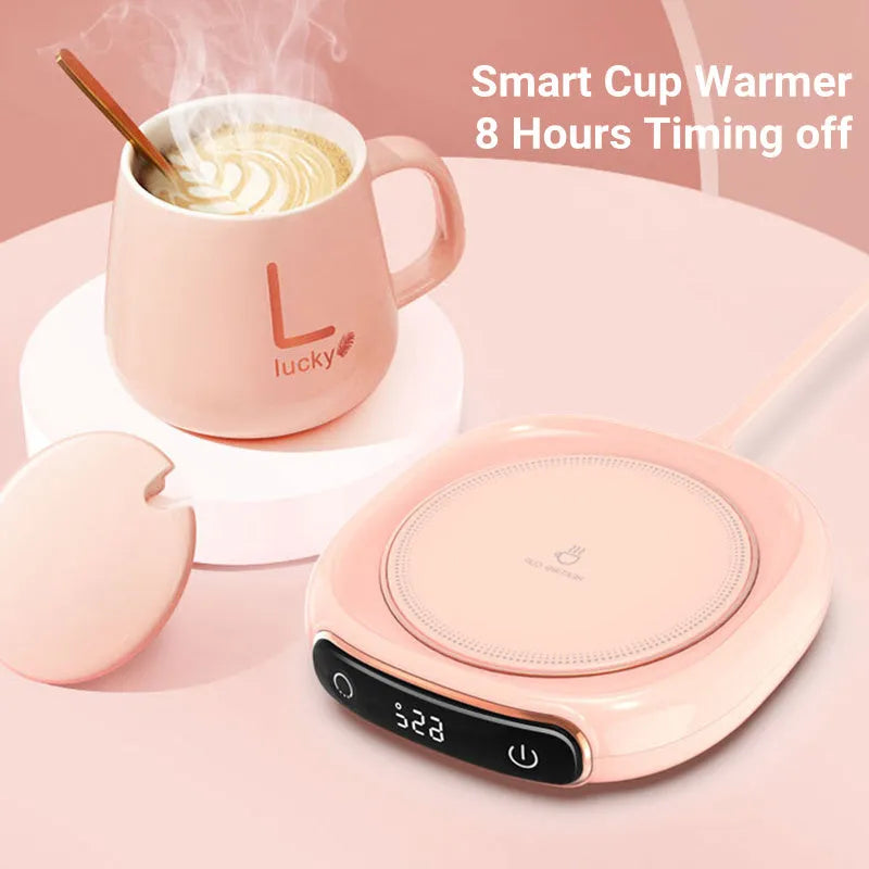 USB coffee mug warmer in M316 white on a desk with a mug placed on it, 130x110x23mm