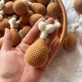 Handmade crocheted chicken leg pendant key chain with colourful yarn detailing