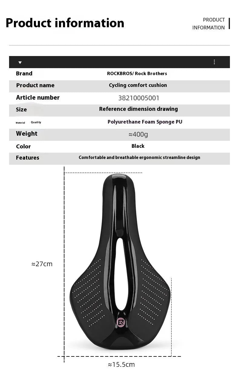 Black and pink mountain bike seat cushion with PU foam padding on bicycle saddle