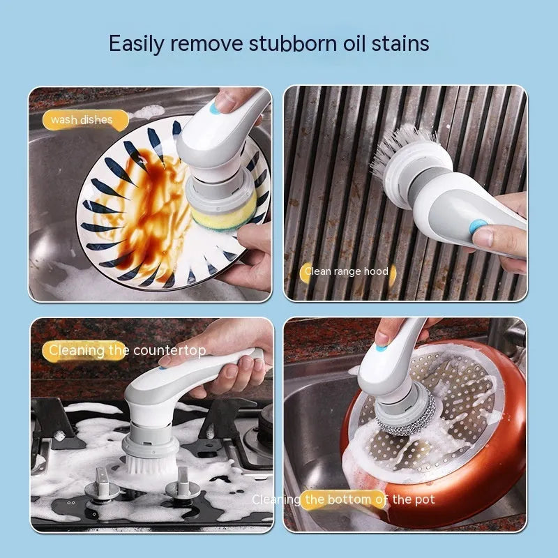 4 in 1 cordless electric cleaning brush with 360r/min spinning action, plastic body 10 x 18 x 6.5cm and four brush heads