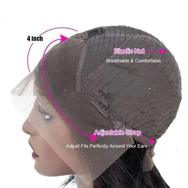 Human hair lace front wig with 4x4 lace headgear in star fashion style showing natural hairline