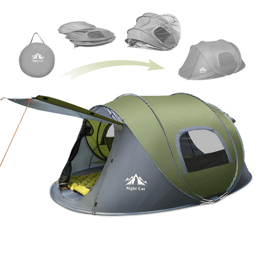 Dark green automatic pop-up camping tent for two people with waterproof construction