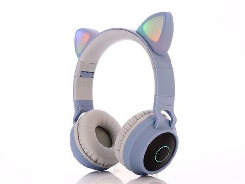 Pink cartoon cat ears wireless Bluetooth gaming headset shown from the side.
