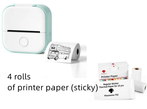 Phomemo T02 portable mini thermal label printer in white, showing front panel with paper slot, with Bluetooth icon