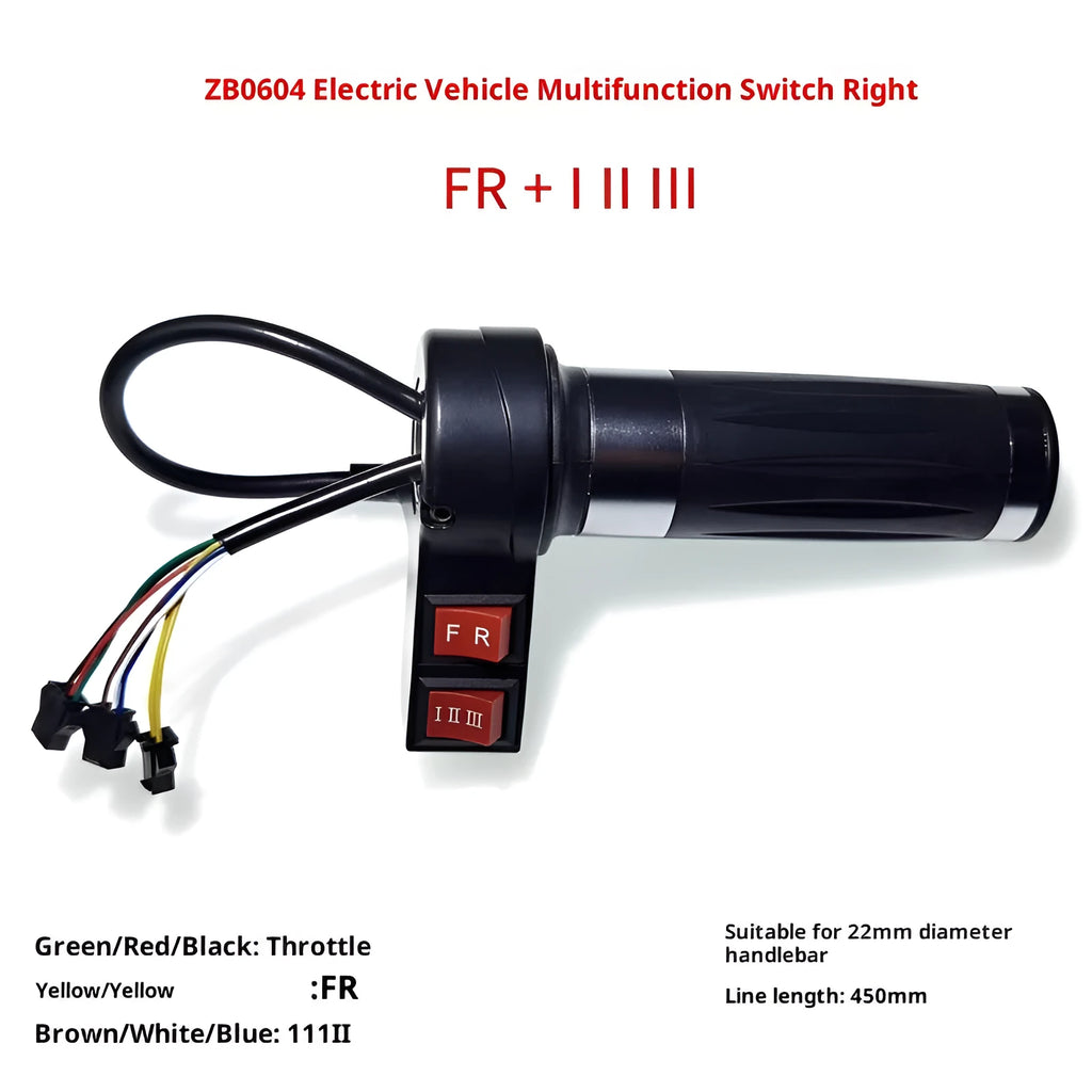 Universal right-side electric tricycle handle switch, ZB0604 to ZB0607 options with SM plug and silver trim