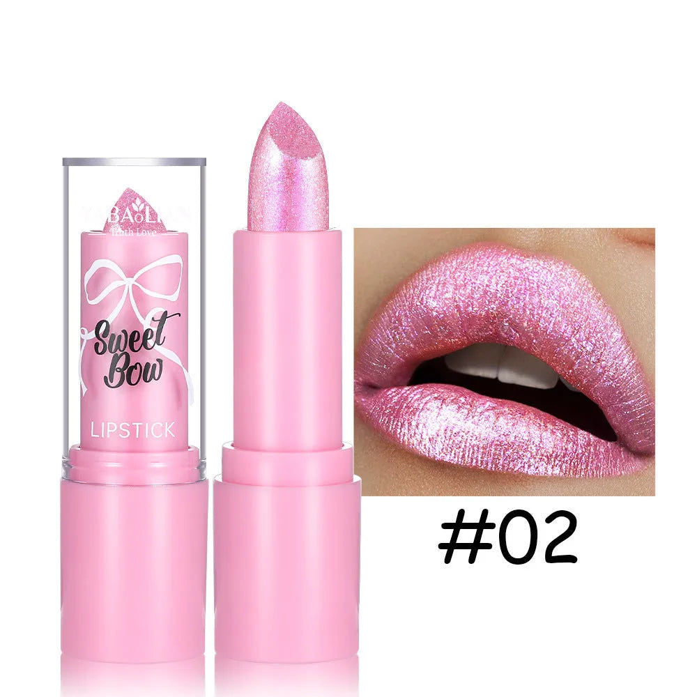 Sweetheart bow design diamond lipstick in six colour shades with long-lasting formula