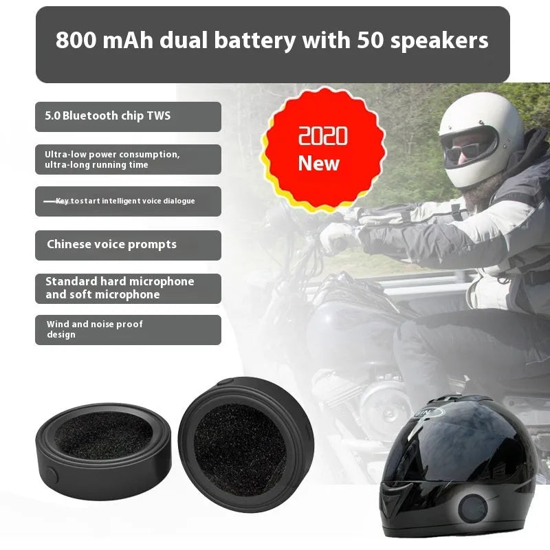 Black waterproof Bluetooth 5.0 helmet headset with bilateral stereo sound and multi-point connection for motorcycle and cycling use